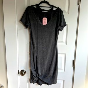 NWT grey off the shoulder dress with cute tie at bottom